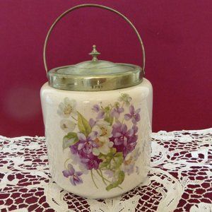 Vintage Biscuit Jar with Floral Motif